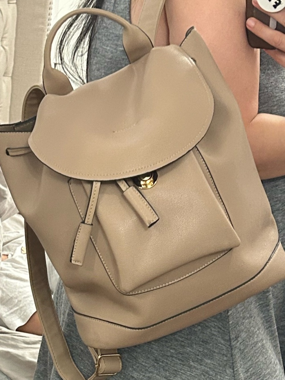 Taupe PU Leather Backpack  - Women